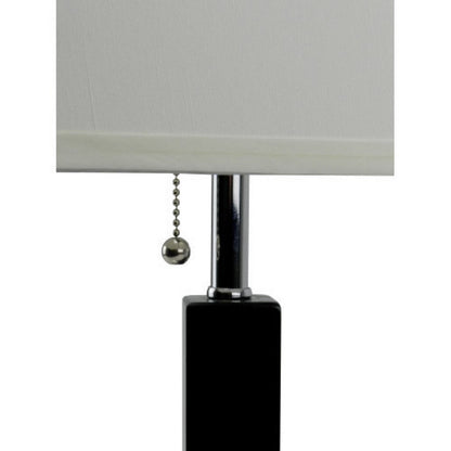 Benjara Table Lamp, White Fabric Shade, Square Brown Body, Chrome Metal Base