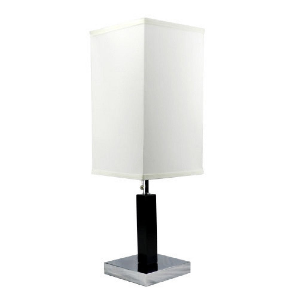 Benjara Table Lamp, White Fabric Shade, Square Brown Body, Chrome Metal Base