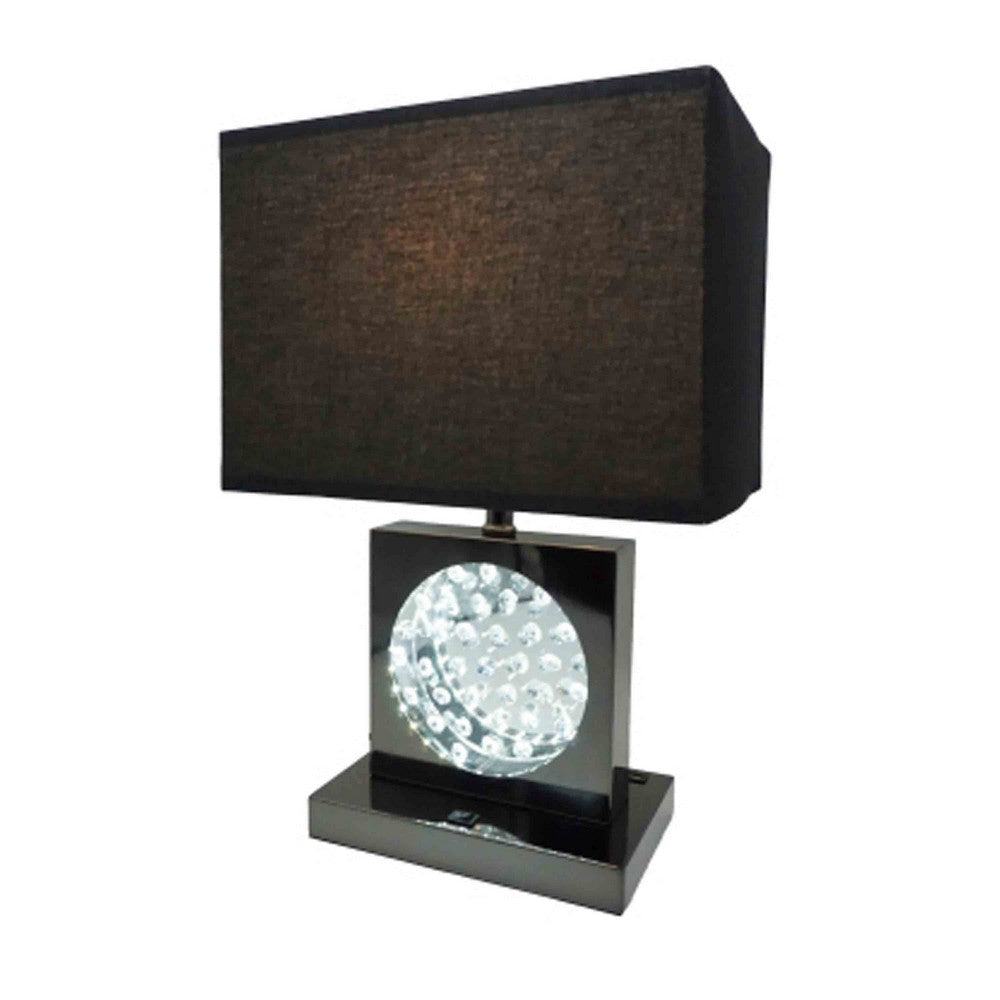 Benjara Accent Table Lamp, Square Crystal LED Panel, 22 Inch Black Pewter