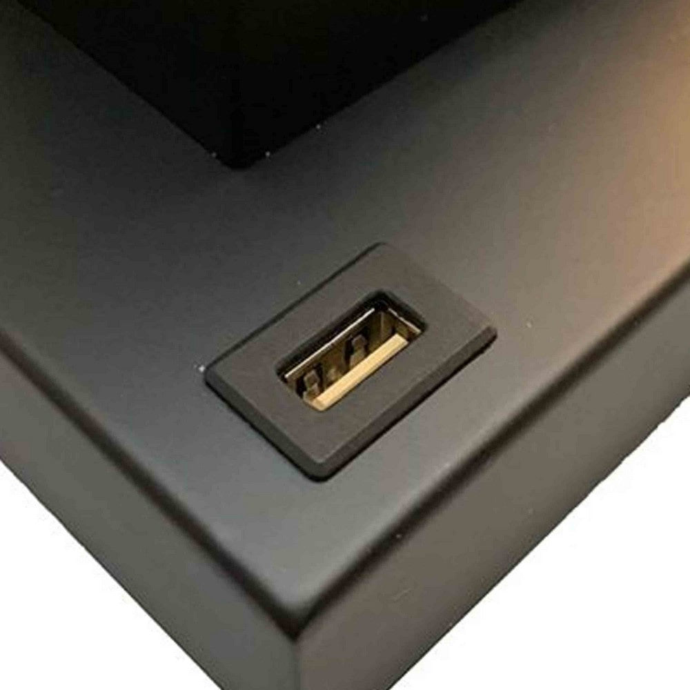 Benjara Accent Table Lamp, Square Crystal LED Panel, 22 Inch Black Pewter