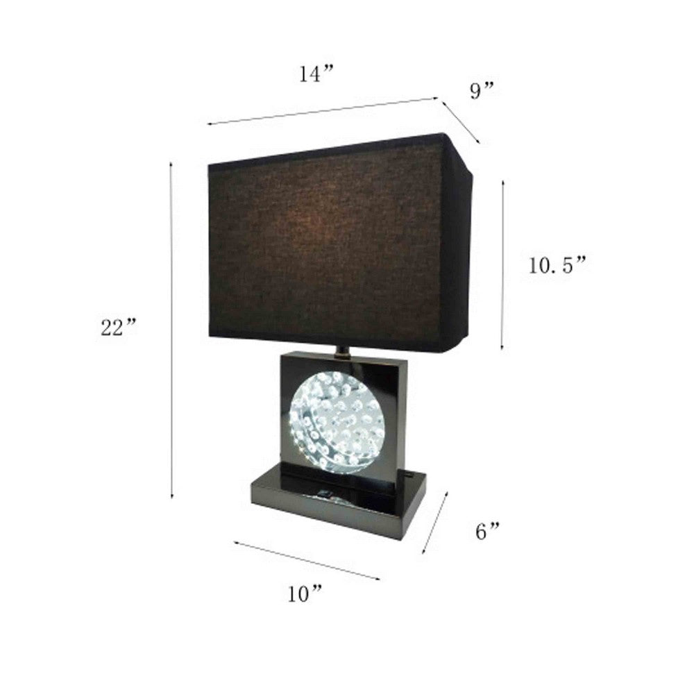 Benjara Accent Table Lamp, Square Crystal LED Panel, 22 Inch Black Pewter