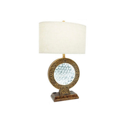 Benjara Table Lamp, Floating Crystal Core, White Shade, 28 Inch Antique Brown