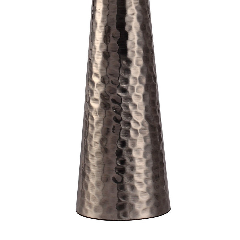Benjara Accent Table Lamp, White Shade, Brushed Nickel Hammered Base, 26 Inch