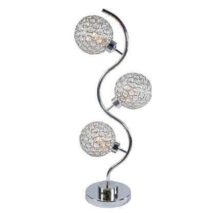 Benjara Crystal Globe Table Lamp with Triple Light, Chrome Finish, 32 Inch