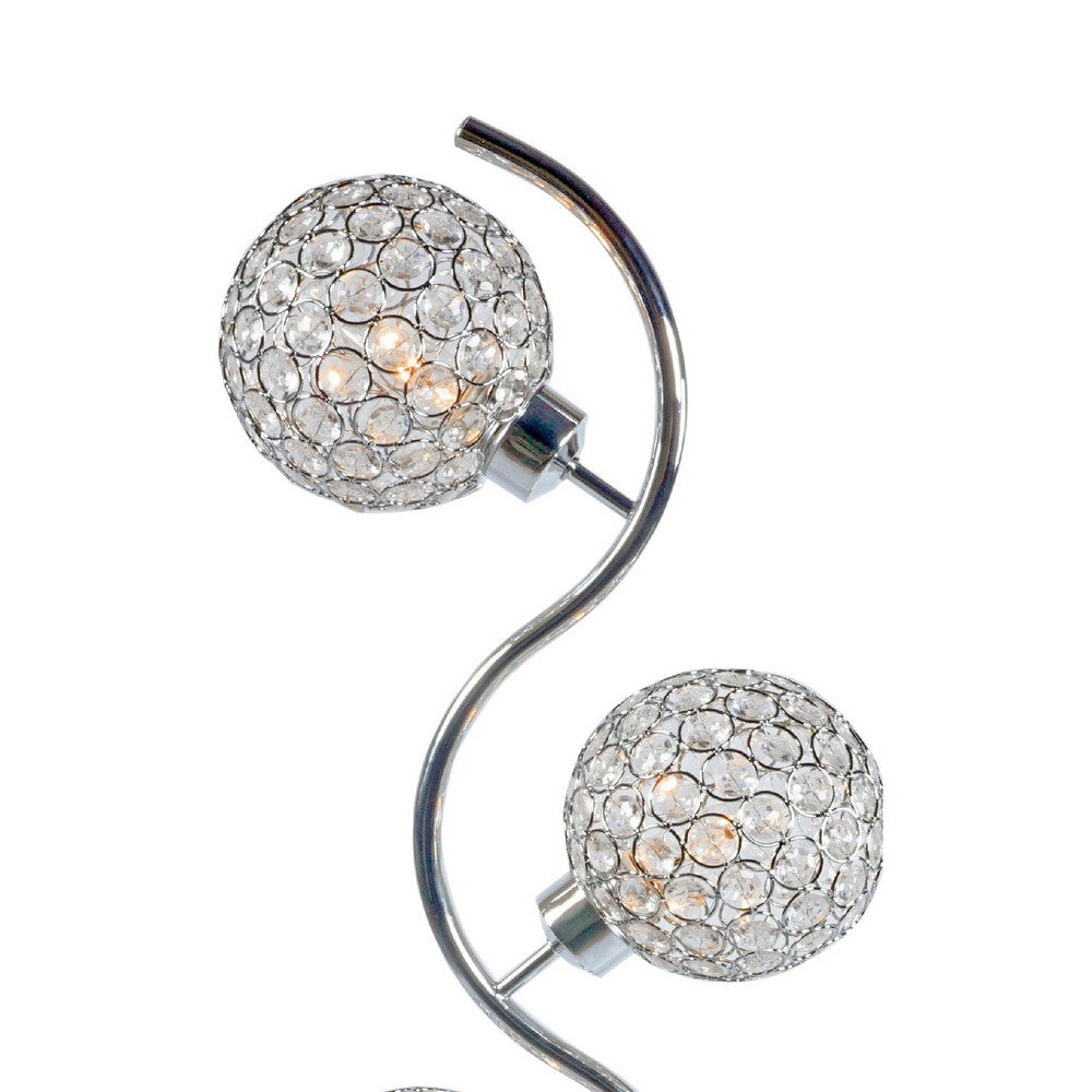 Benjara Crystal Globe Table Lamp with Triple Light, Chrome Finish, 32 Inch