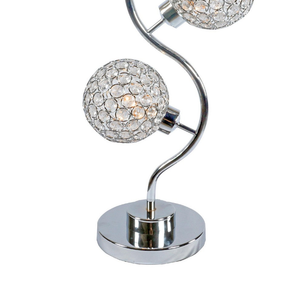 Benjara Crystal Globe Table Lamp with Triple Light, Chrome Finish, 32 Inch
