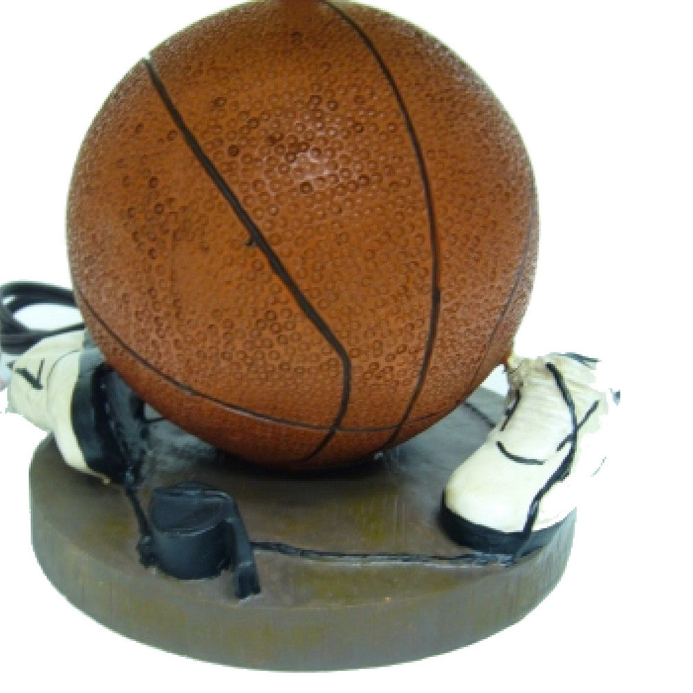 Benjara Basketball Table Lamp with White Fabric Shade, Sports Fans Brown 16 Inch