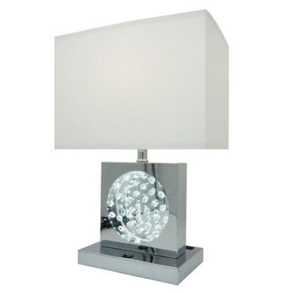 Benjara Accent Table Lamp, 22 Inch, Chrome Square Crystal Center with Night Light