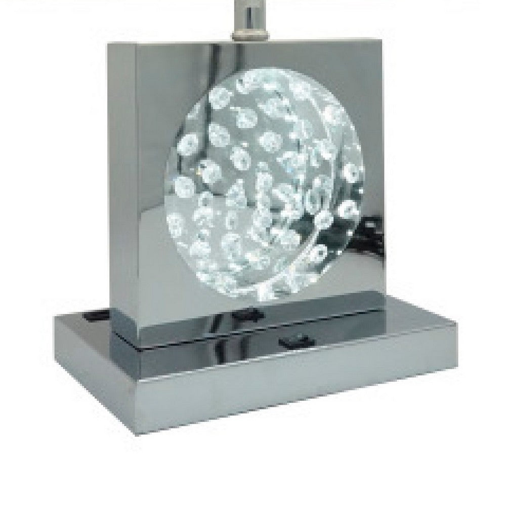 Benjara Accent Table Lamp, 22 Inch, Chrome Square Crystal Center with Night Light