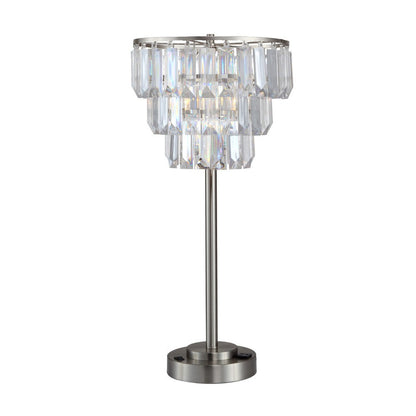 Benjara Lesy Accent Table Lamp, 28 Inch, Chrome Crystal Shade, Round Metal Base