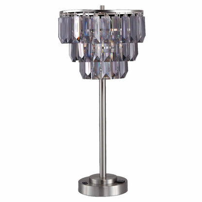 Benjara Lesy Accent Table Lamp, 28 Inch, Smoke Gray Crystal Shade, Metal Base