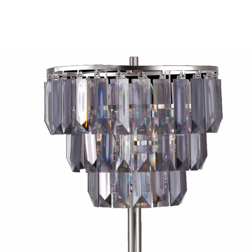 Benjara Lesy Accent Table Lamp, 28 Inch, Smoke Gray Crystal Shade, Metal Base