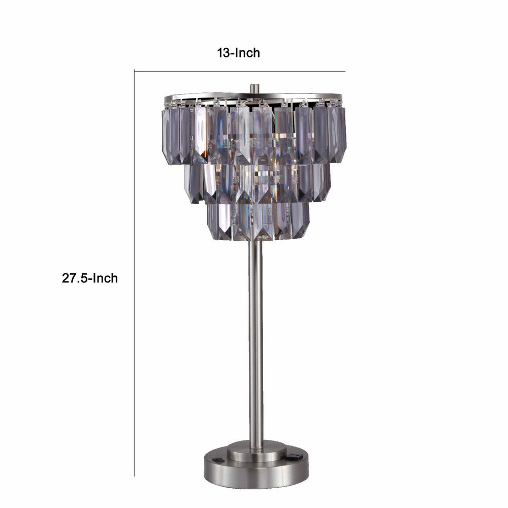 Benjara Lesy Accent Table Lamp, 28 Inch, Smoke Gray Crystal Shade, Metal Base