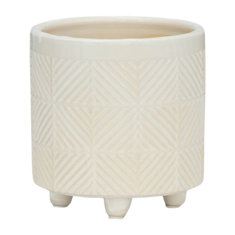 Benjara Garden Planter Set of 2, Glossy White Diamond Patterned Ceramic Body