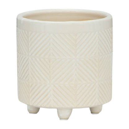 Benjara Garden Planter Set of 2, Glossy White Diamond Patterned Ceramic Body