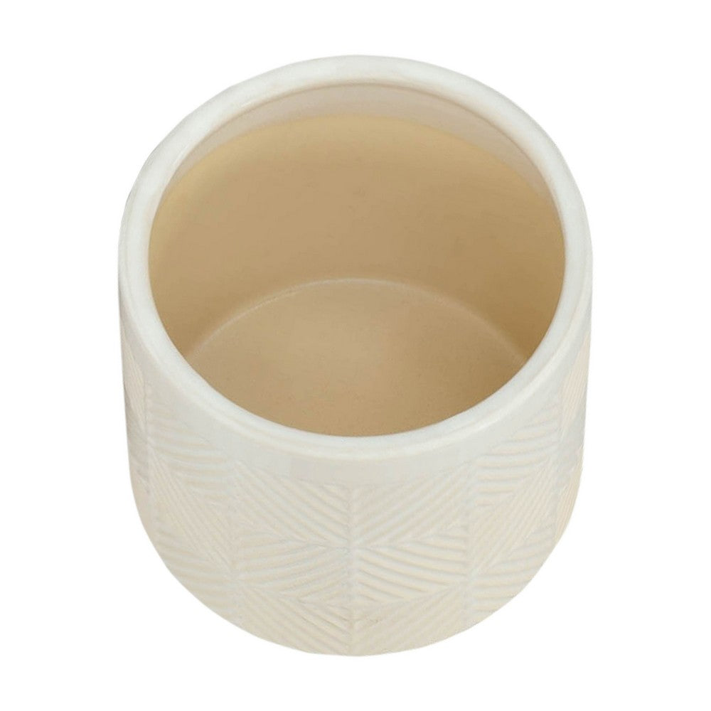 Benjara Garden Planter Set of 2, Glossy White Diamond Patterned Ceramic Body