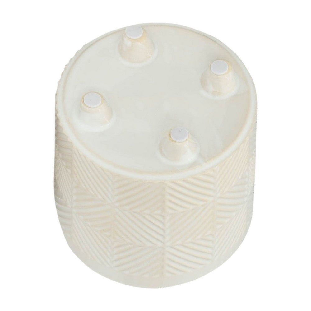 Benjara Garden Planter Set of 2, Glossy White Diamond Patterned Ceramic Body