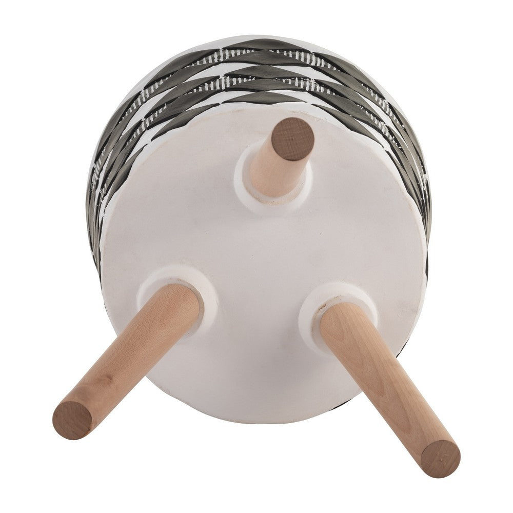 Benjara Planter on Tripod Stand Set of 2, Black White Diamond Pattern 10/12 Inch