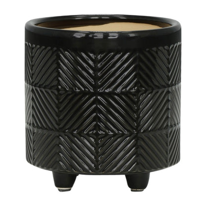 Benjara Decorative Flower Planter Set of 2, Shiny Black Textured Ceramic 6/8 Inch