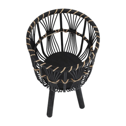 Benjara Mesy Set of 3 Planters on Legs, Black Bamboo Weave Design 11/13/15 Inch