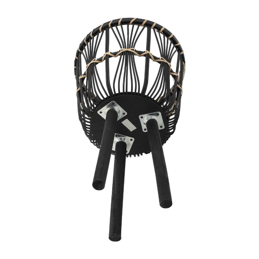 Benjara Mesy Set of 3 Planters on Legs, Black Bamboo Weave Design 11/13/15 Inch