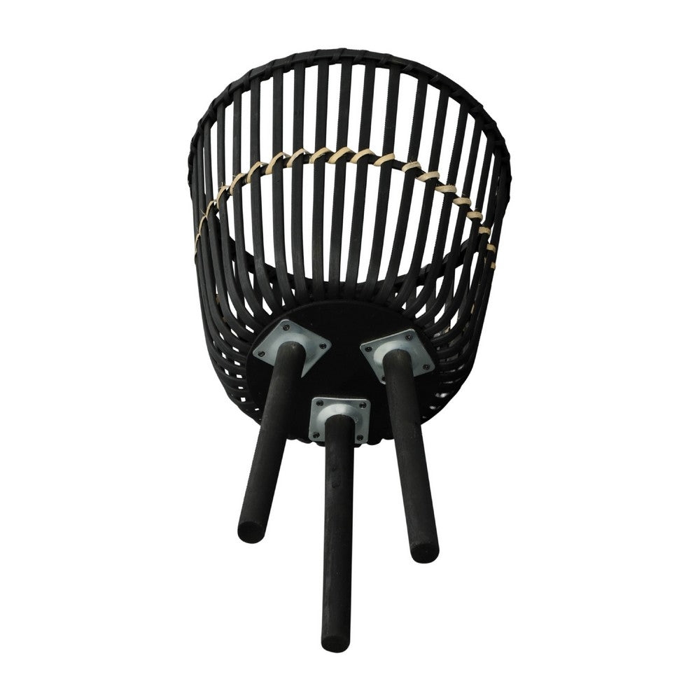 Benjara Mesy Flower Planter on Tripod Set of 3, Black Bamboo Net Weave 11/13/15 Inch