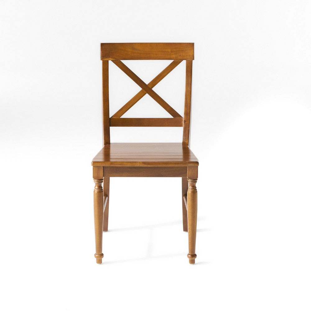 Benjara Umey Dining Side Chair Set of 2, X Shaped Back, Dark Oak Brown Wood