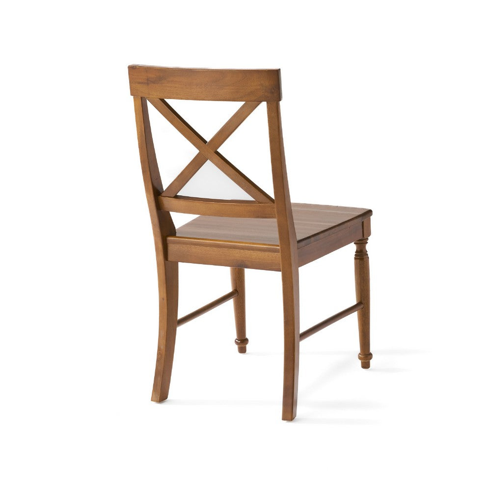 Benjara Umey Dining Side Chair Set of 2, X Shaped Back, Dark Oak Brown Wood