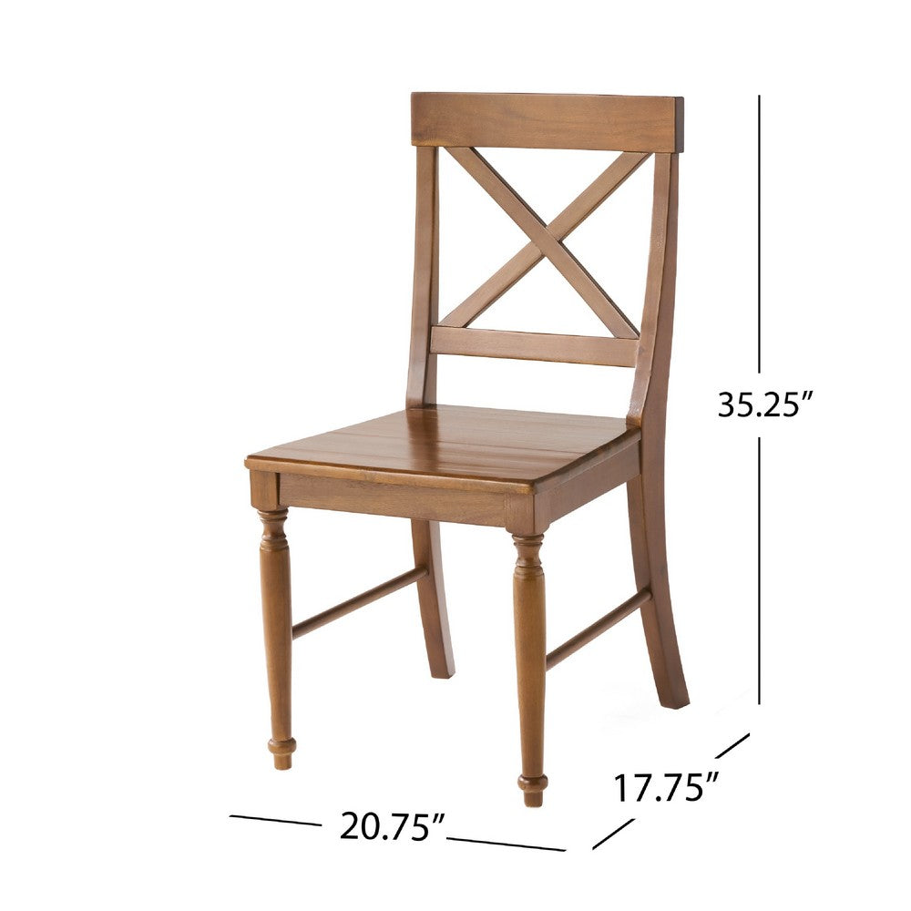 Benjara Umey Dining Side Chair Set of 2, X Shaped Back, Dark Oak Brown Wood