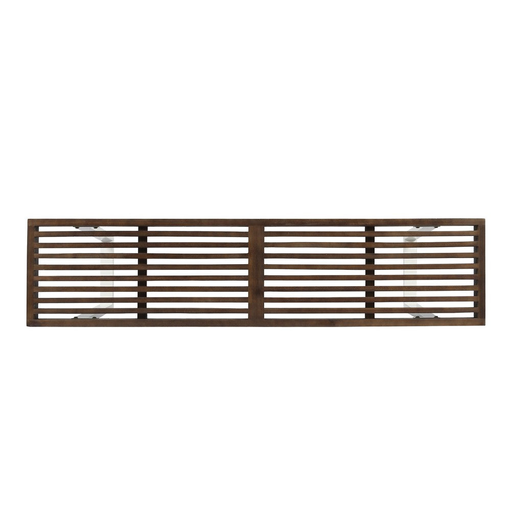 Benjara Outdoor Dining Bench, Slatted Wood Seat, Iron Base, Brown And White 62 Inch