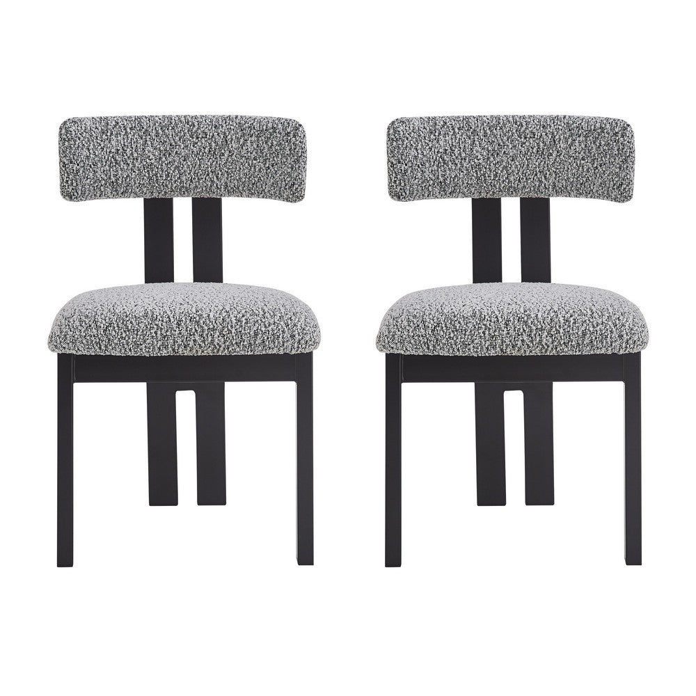 Benjara Dining Side Chair Set of 2, Curved Back, Black Metal Legs, White Fabric