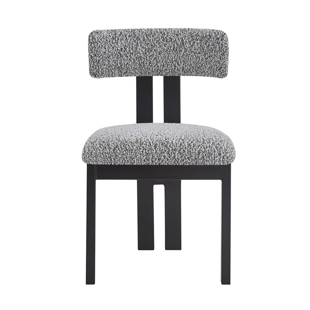 Benjara Dining Side Chair Set of 2, Curved Back, Black Metal Legs, White Fabric