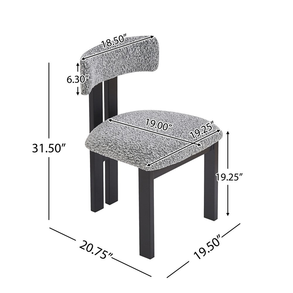 Benjara Dining Side Chair Set of 2, Curved Back, Black Metal Legs, White Fabric
