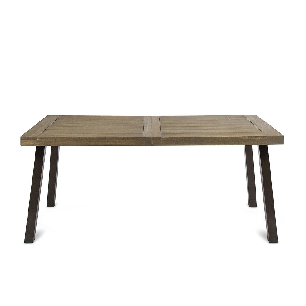 Benjara Kristi Outdoor Dining Table, Rectangular Wood Top, Gray Iron Legs, 69 Inch