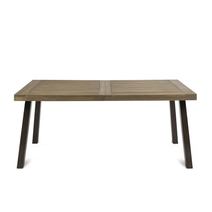 Benjara Kristi Outdoor Dining Table, Rectangular Wood Top, Gray Iron Legs, 69 Inch