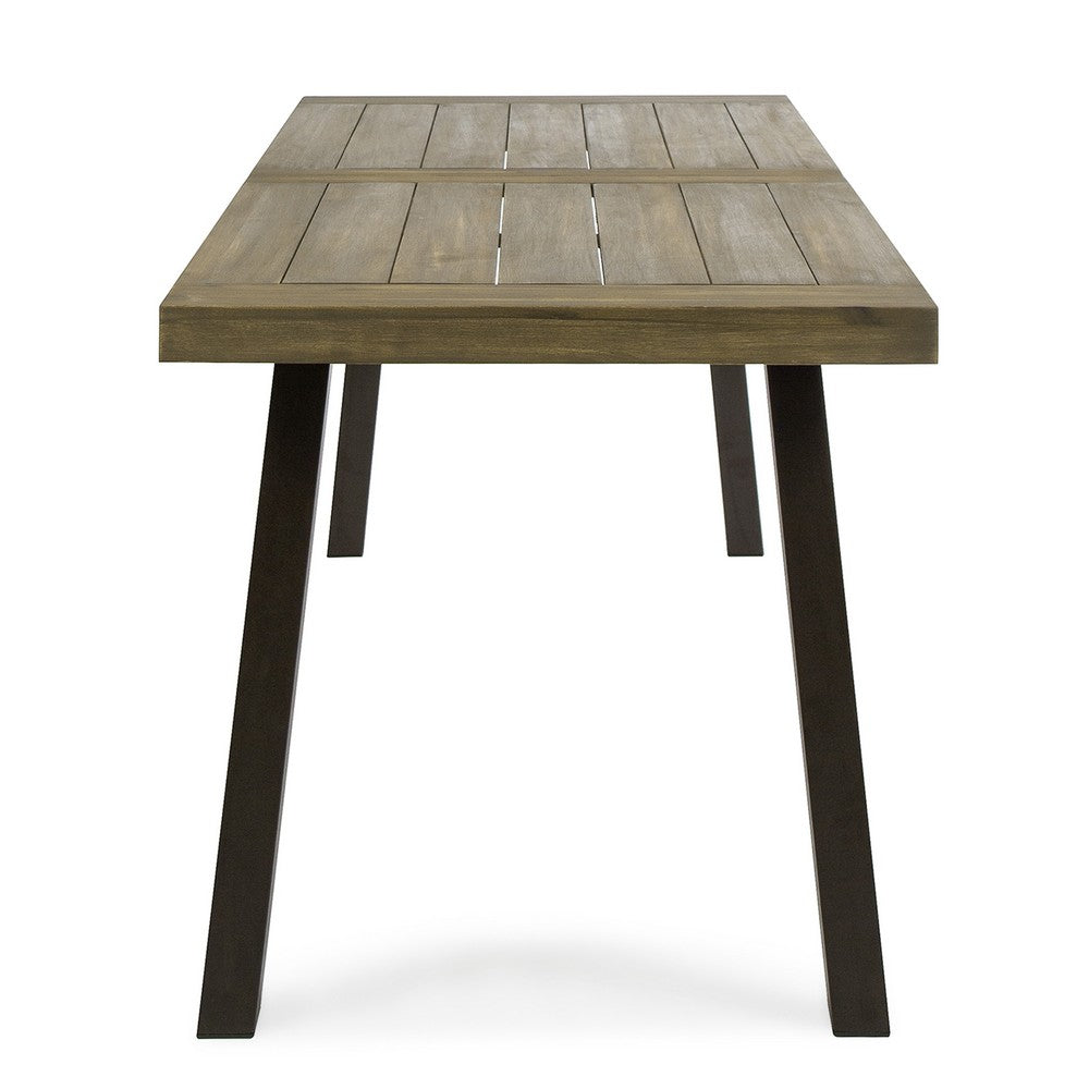 Benjara Kristi Outdoor Dining Table, Rectangular Wood Top, Gray Iron Legs, 69 Inch