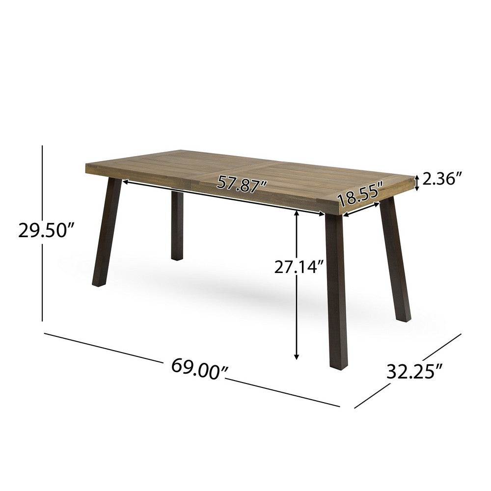 Benjara Kristi Outdoor Dining Table, Rectangular Wood Top, Gray Iron Legs, 69 Inch