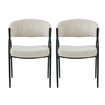 Benjara Dining Chair Set of 2, Beige Fabric Cushions, Arched Black Metal Legs