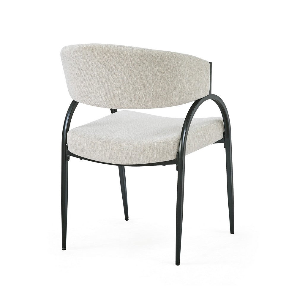 Benjara Dining Chair Set of 2, Beige Fabric Cushions, Arched Black Metal Legs
