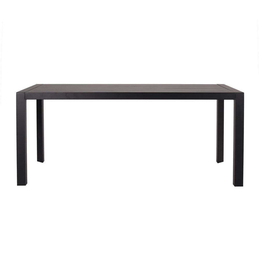 Benjara Outdoor Dining Table, Slatted Rectangular Top, Black Aluminum 70 Inch