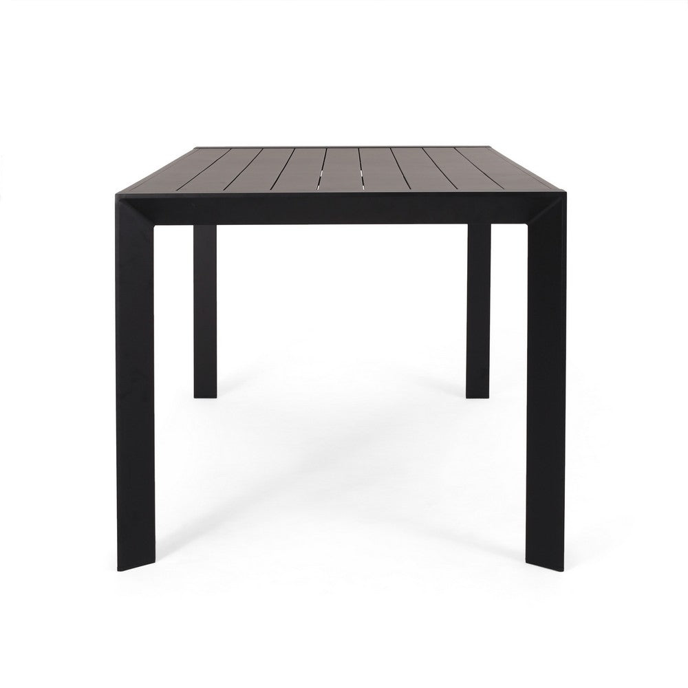 Benjara Outdoor Dining Table, Slatted Rectangular Top, Black Aluminum 70 Inch