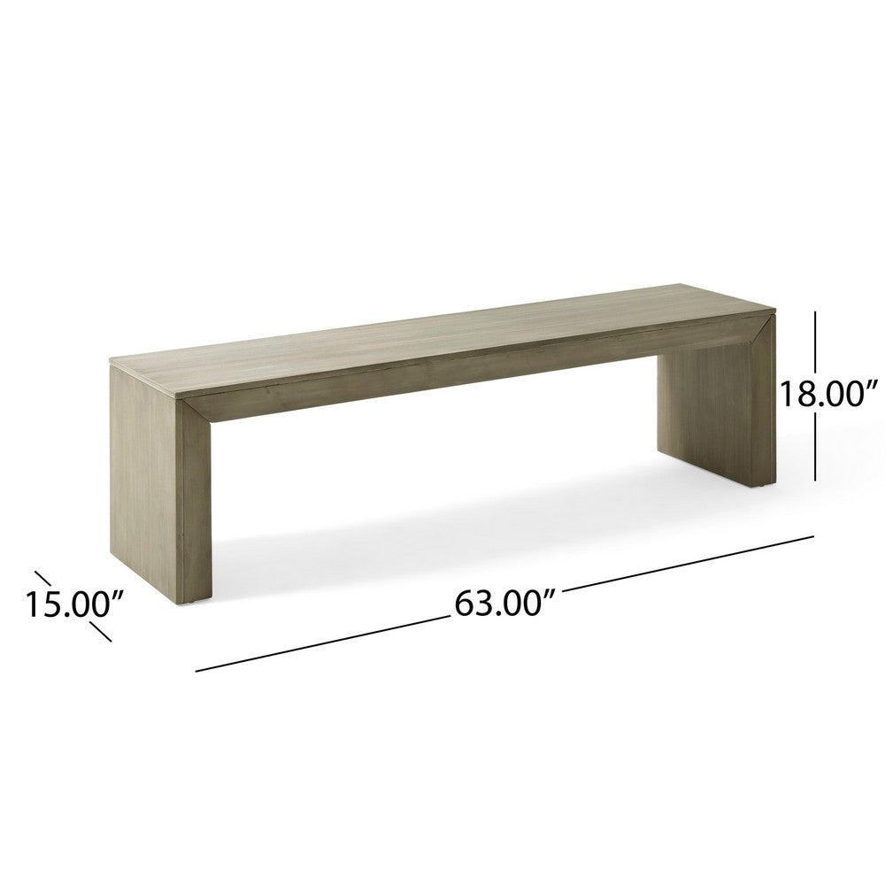 Benjara Dining Bench, Rectangular Seat Panel Legs, Gray And Taupe Wood, 63 Inch