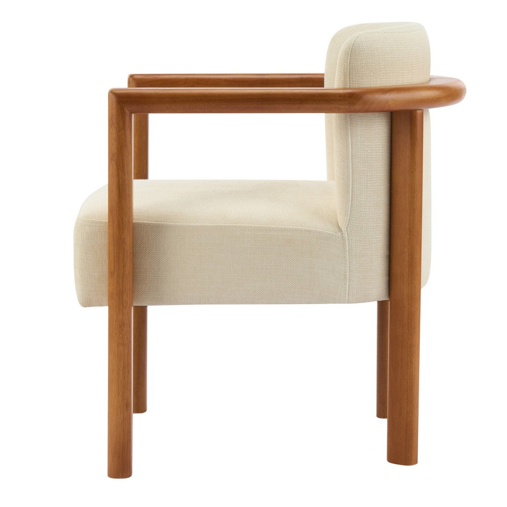Benjara Dining Armchair Set of 2, Curved Back, Beige Upholstered Cushioned Seat