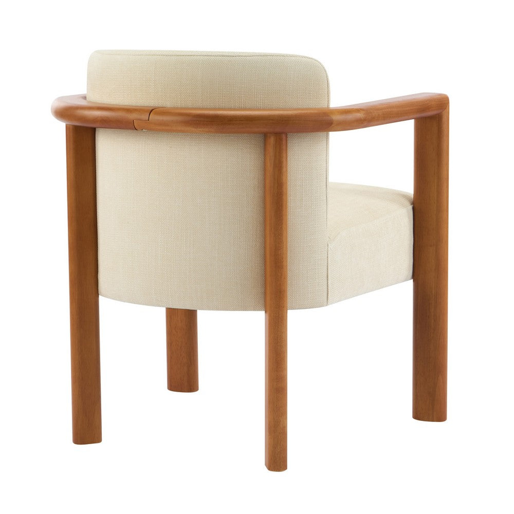 Benjara Dining Armchair Set of 2, Curved Back, Beige Upholstered Cushioned Seat
