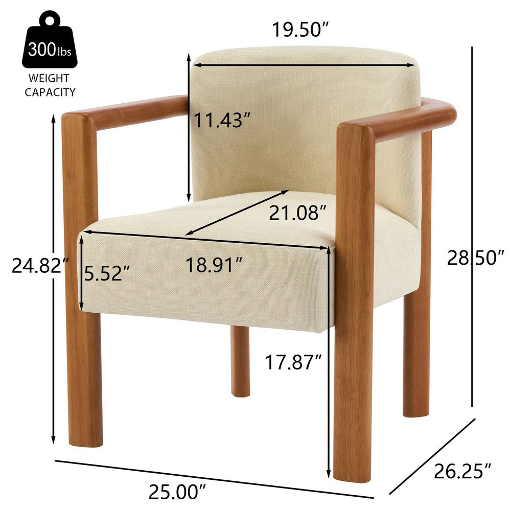 Benjara Dining Armchair Set of 2, Curved Back, Beige Upholstered Cushioned Seat