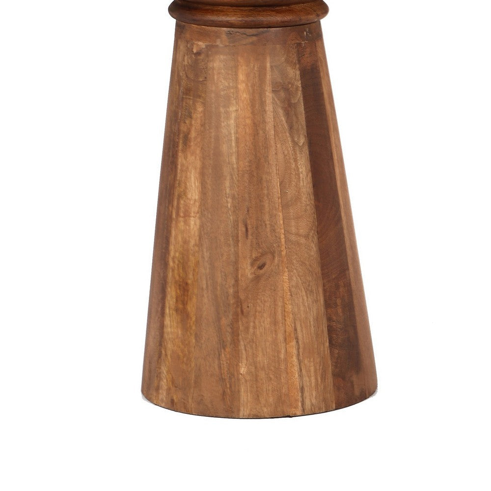 Benjara Side End Table, 17 Inch Round Top, Pedestal with Gold Accent, Brown