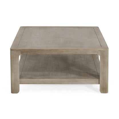 Benjara Coffee Table w Shelf, 34 Inch Square, Light Gray Ash Wood, Modern Style