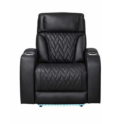Benjara Jasi Power Reclining Chair with LED, Storage, USB Ports, Black Leather Aire
