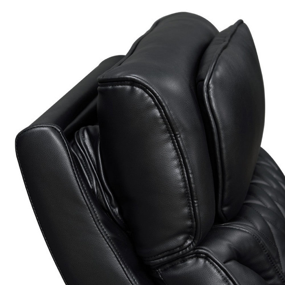 Benjara Jasi Power Reclining Chair with LED, Storage, USB Ports, Black Leather Aire