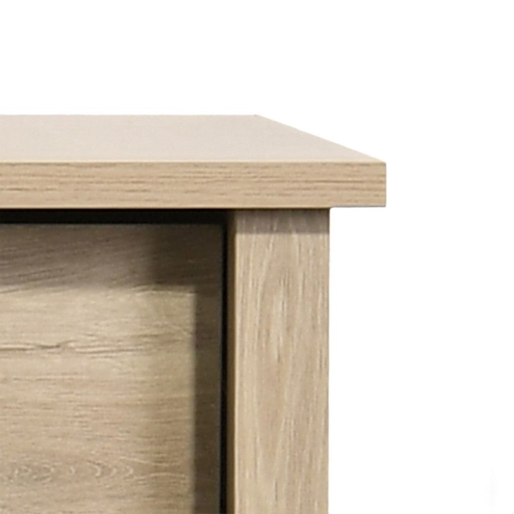 Benjara Kele Tall 4 Drawer Dresser Chest, Black Handles, Light Oak Brown Wood